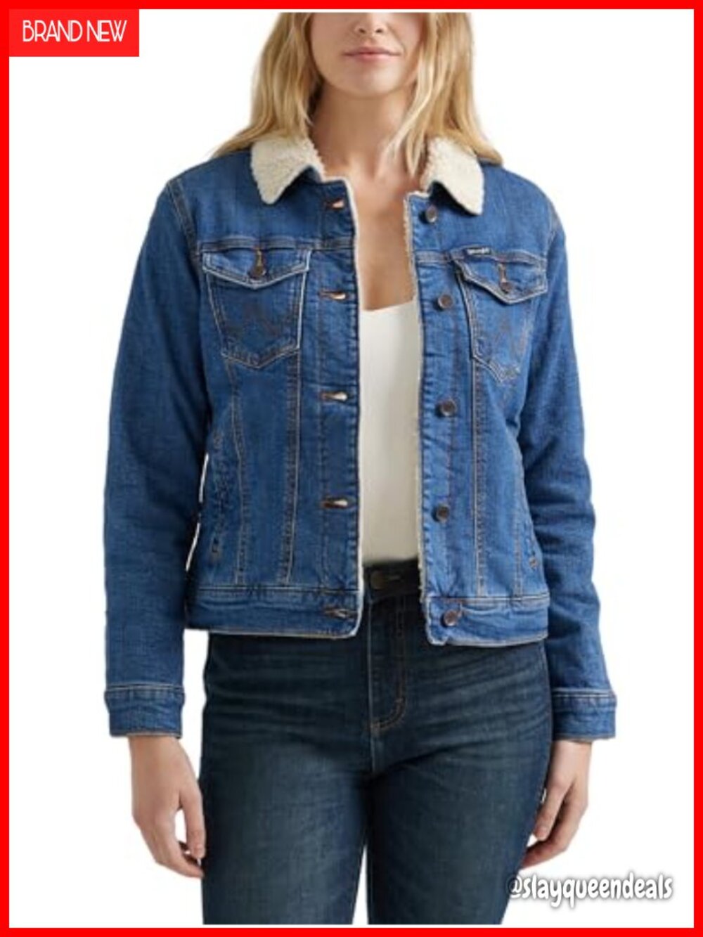 Wrangler Sherpa Lined Denim Jacket Retro Point Collar Chest Pockets